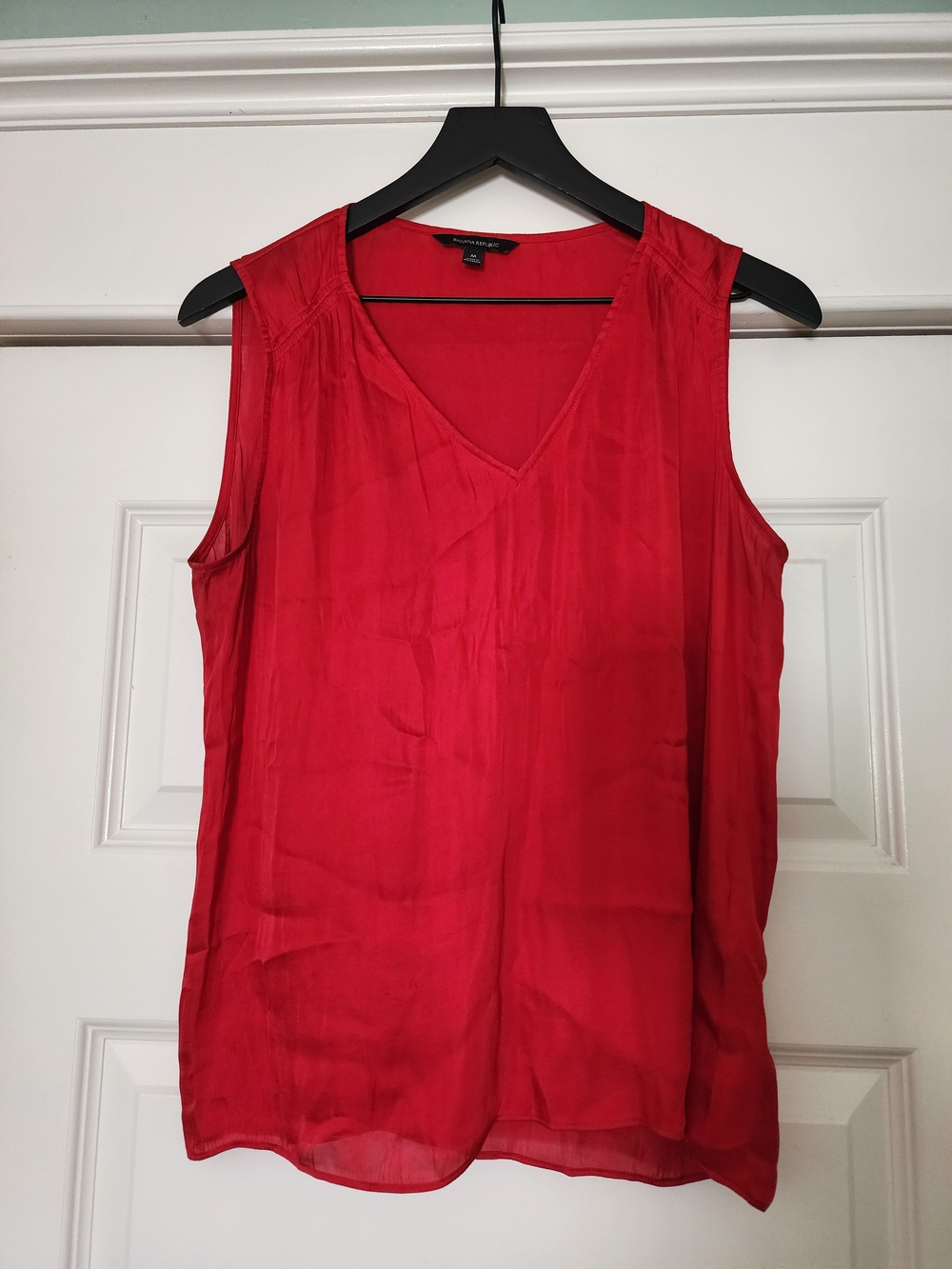 Red Sleeveless V-Neck Silk Like Top